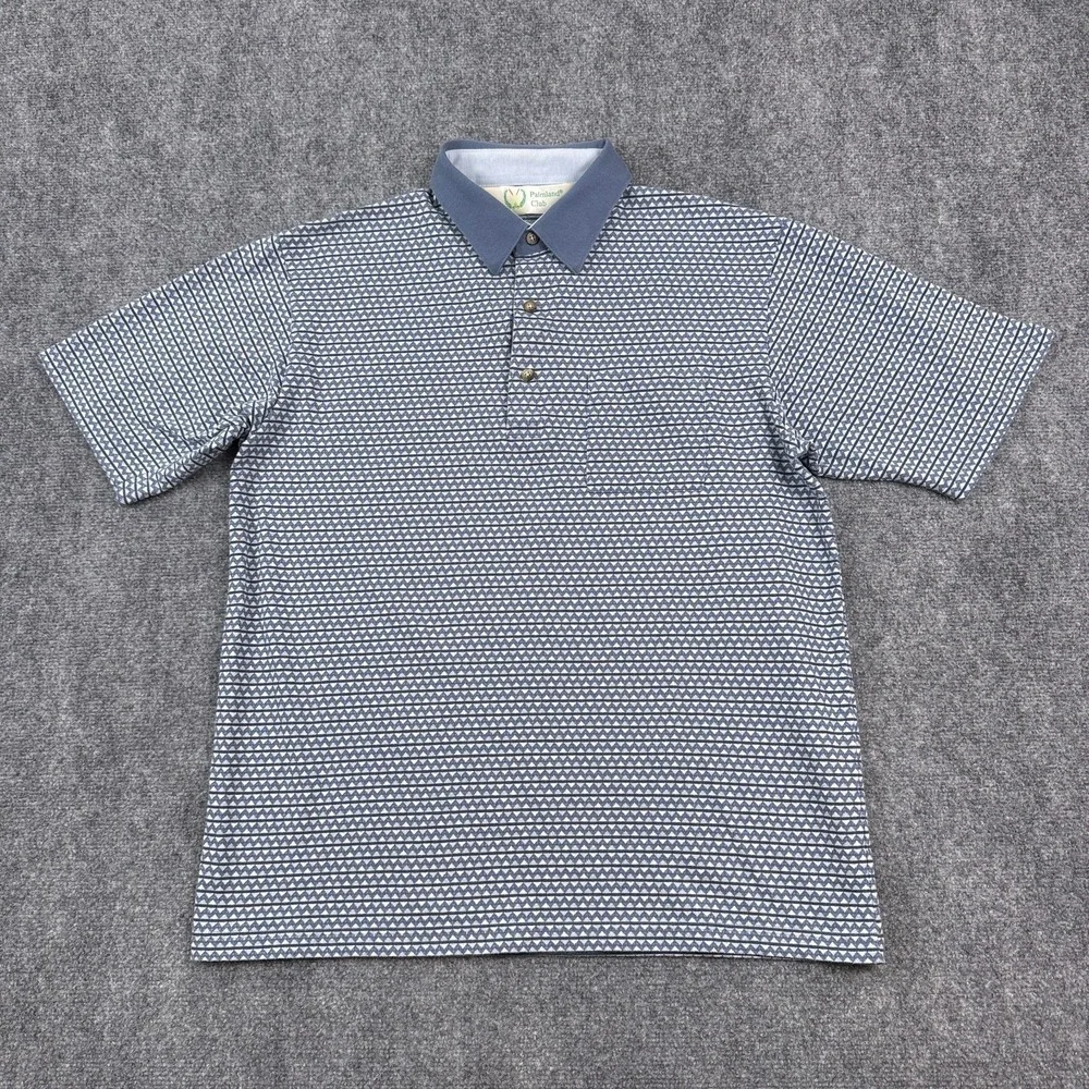 Vintage Palmland Club Polo Shirt Mens Large Blue Geometric Pattern‎ Golf